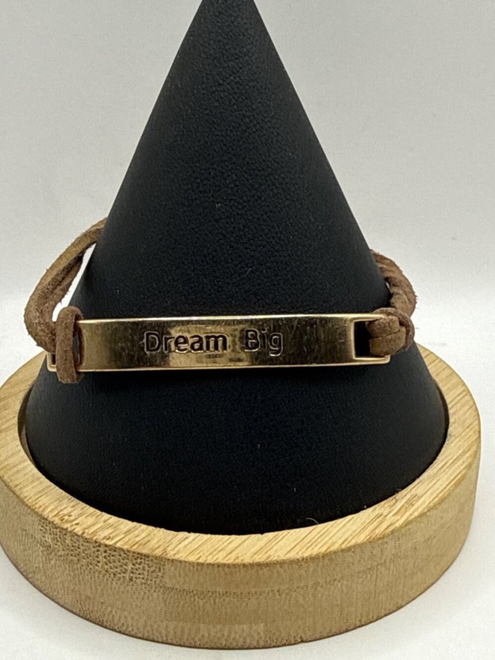 Dream Big Gold Bar Leather Suede Cord Adjustable Bracelet Boho Minimalist
